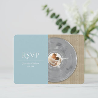 Retro Silver Music Vinyl Record Wedding RSVP Card