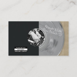Retro Silver Vinyl Record Music Producer DJ Business Card