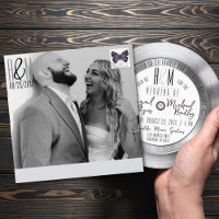 Retro Silver Vinyl Record Photo Wedding Invitation