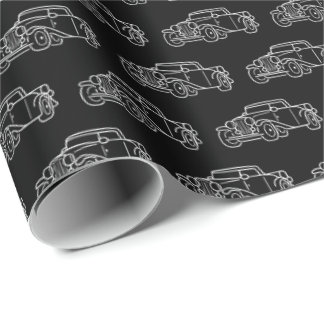 Retro Simple Elegant Black White Classic Cars Wrapping Paper