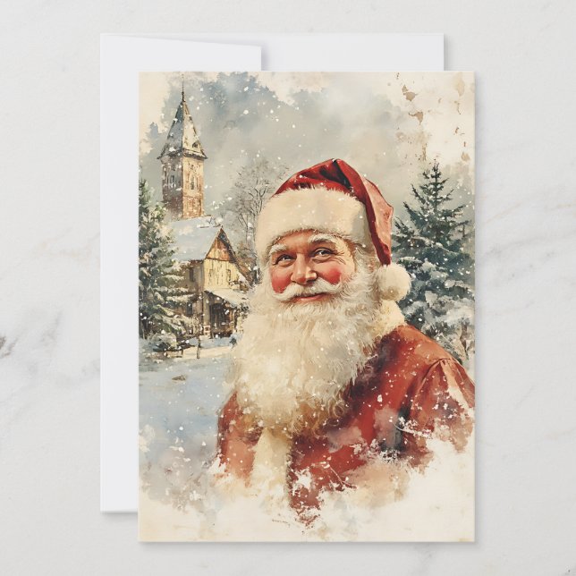 Retro Simple Vintage Christmas Santa Claus Holiday Card (Front)