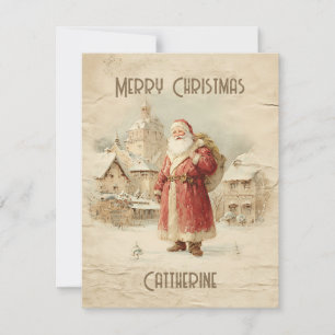 Retro Simple Vintage Christmas Santa Claus Holiday Card