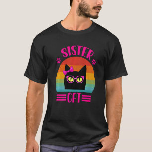 Retro Sister Cat With Pink Leopard Glasses Cat T-Shirt