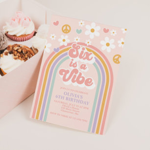 Retro Six is a Vibe Rainbow 6th Birthday Invitation