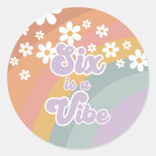 Retro Six is a Vibe Rainbow and Daisy Classic Round Sticker
