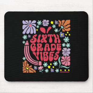 Retro Sixth Grade Vibes Teacher Floral Apple Back Mouse Pad