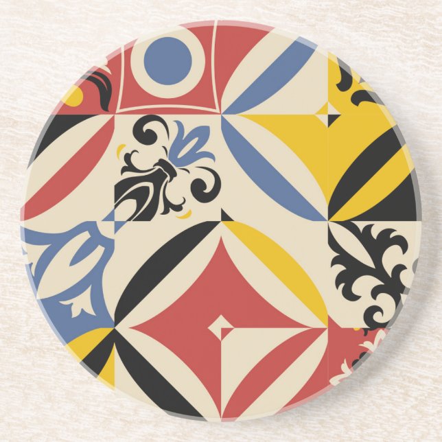 Retro Sixties Azulejos Geometric Pattern Coaster (Front)