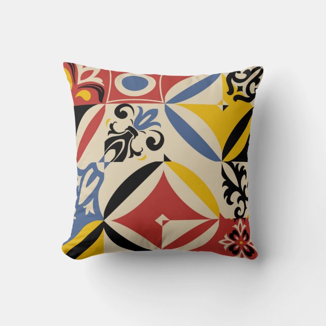Retro Sixties Azulejos Geometric Pattern Cushion (Front)
