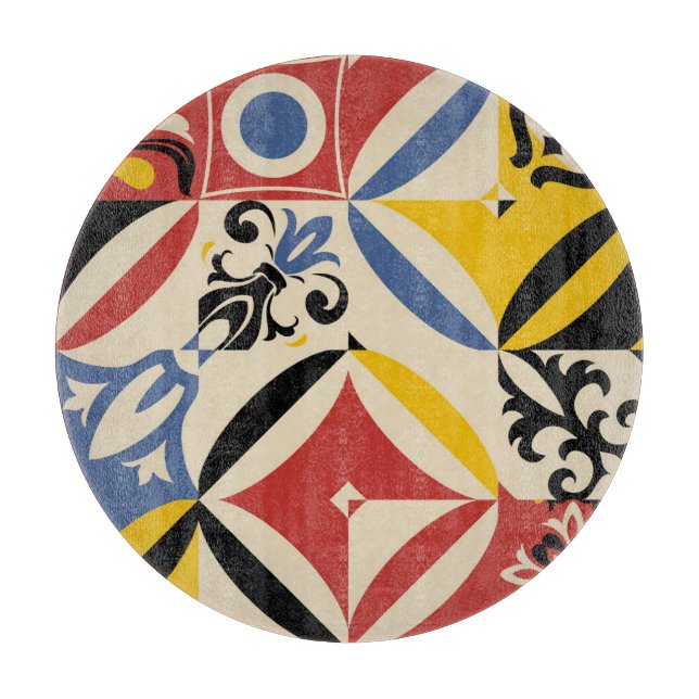 Retro Sixties Azulejos Geometric Pattern Cutting Board (Front)