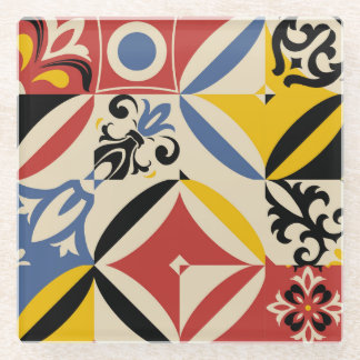 Retro Sixties Azulejos Geometric Pattern Glass Coaster