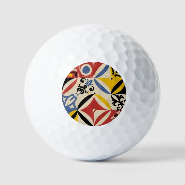 Retro Sixties Azulejos Geometric Pattern Golf Balls (Front)