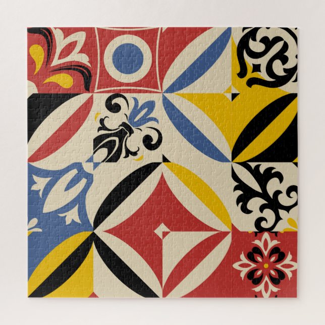 Retro Sixties Azulejos Geometric Pattern Jigsaw Puzzle (Vertical)