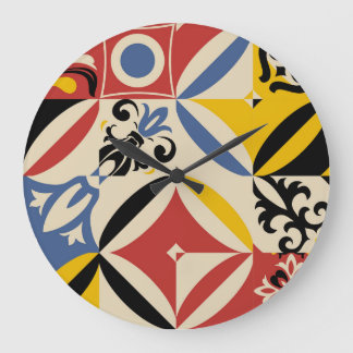 Retro Sixties Azulejos Geometric Pattern Large Clock