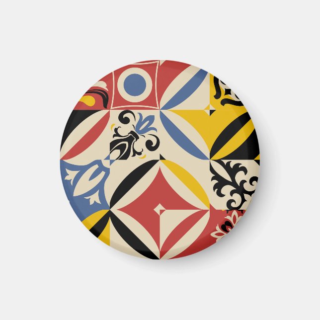 Retro Sixties Azulejos Geometric Pattern Magnet (Front)