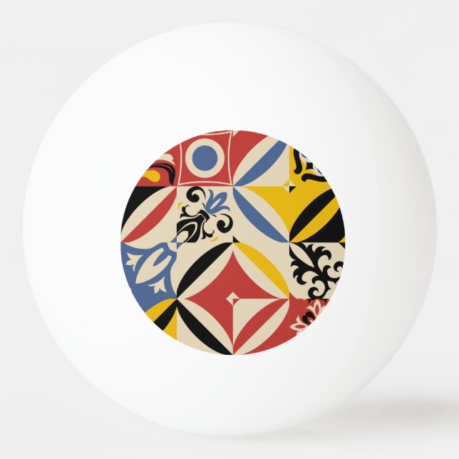 Retro Sixties Azulejos Geometric Pattern Ping Pong Ball (Front)