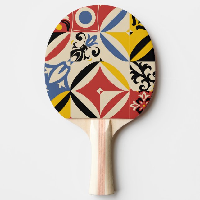 Retro Sixties Azulejos Geometric Pattern Ping Pong Paddle (Front)