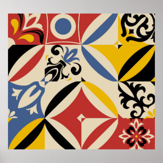 Retro Sixties Azulejos Geometric Pattern Poster