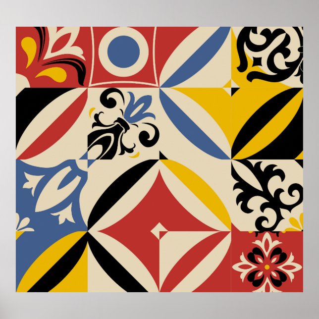 Retro Sixties Azulejos Geometric Pattern Poster (Front)