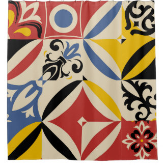 Retro Sixties Azulejos Geometric Pattern Shower Curtain