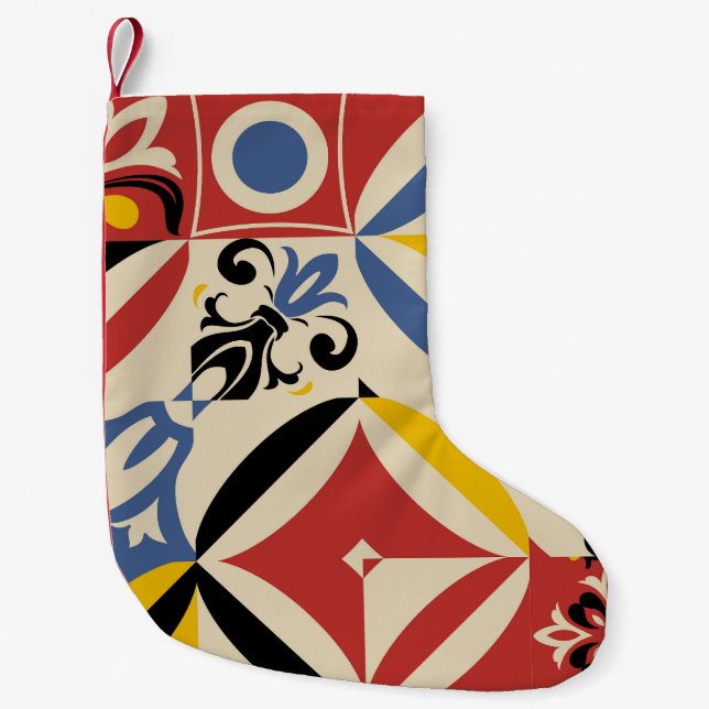 Retro Sixties Azulejos Geometric Pattern Small Christmas Stocking (Front)