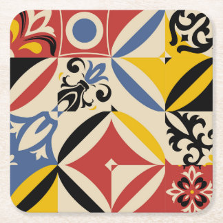 Retro Sixties Azulejos Geometric Pattern Square Paper Coaster
