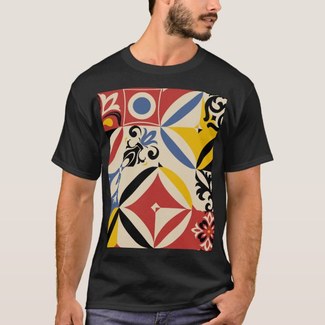 Retro Sixties Azulejos Geometric Pattern T-Shirt (Front)
