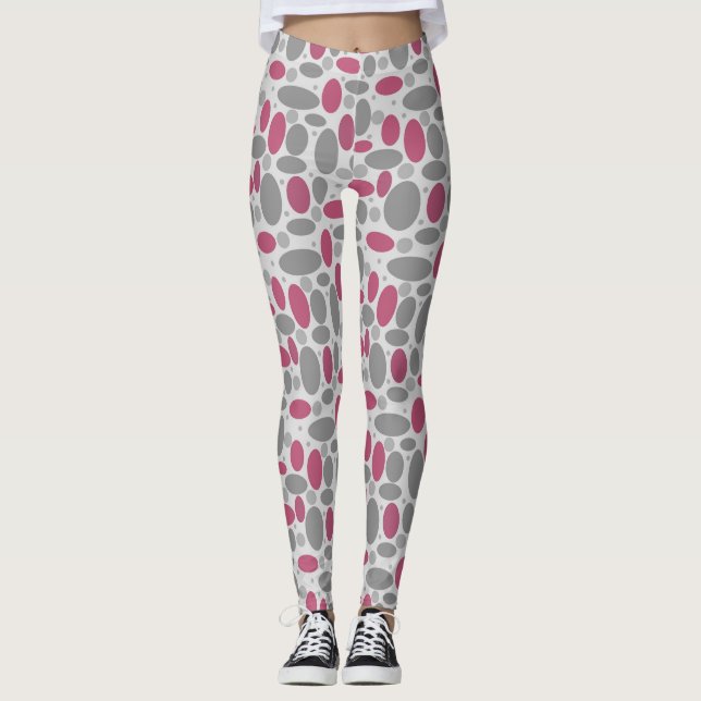 retro, sixties, polka dots, grey and pink leggings (Front)