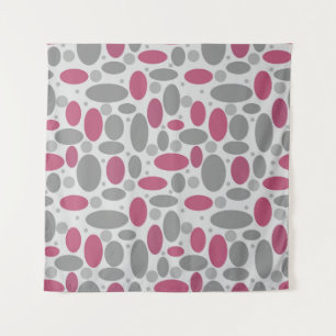 retro, sixties, polka dots, grey and pink tapestry