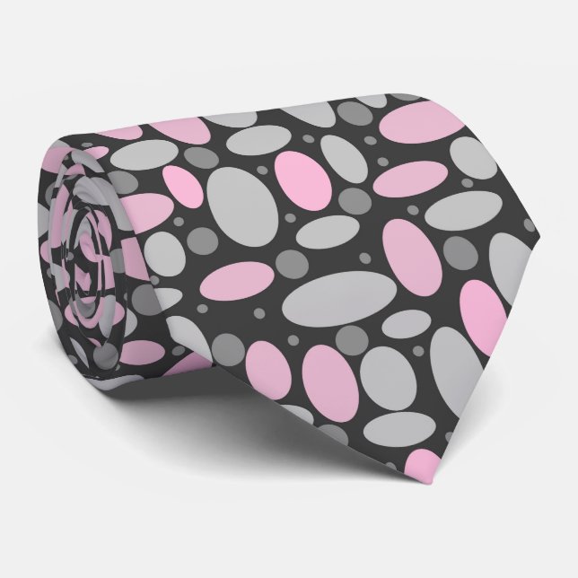 retro, sixties, polka dots, grey and pink tie (Rolled)