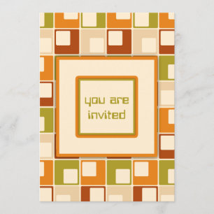 Retro Sixties Squares Pattern Personalised Invitation