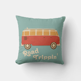 Retro Sixties Teal Orange Yellow Road Trippin' Van Cushion