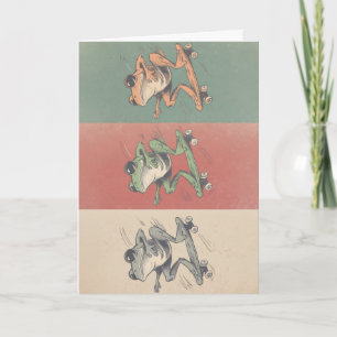 Retro Skate Frog Trio – Vintage Animal Art Card