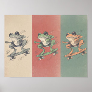 Retro Skate Frog Trio – Vintage Animal Art Poster