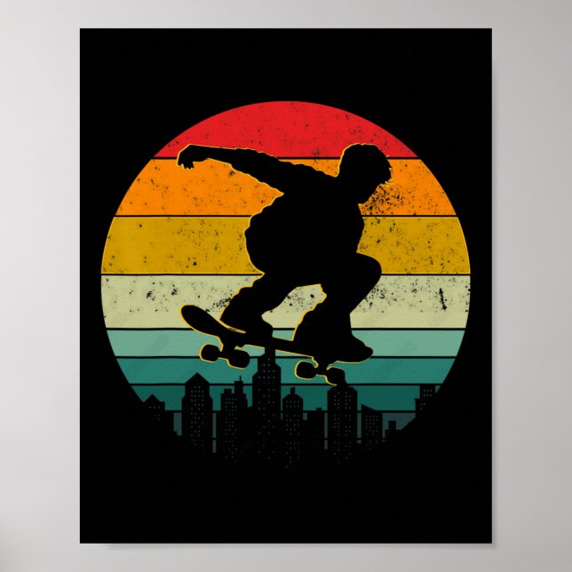 Retro Skate Longboarding Performing Tricks Skating Poster (Front)