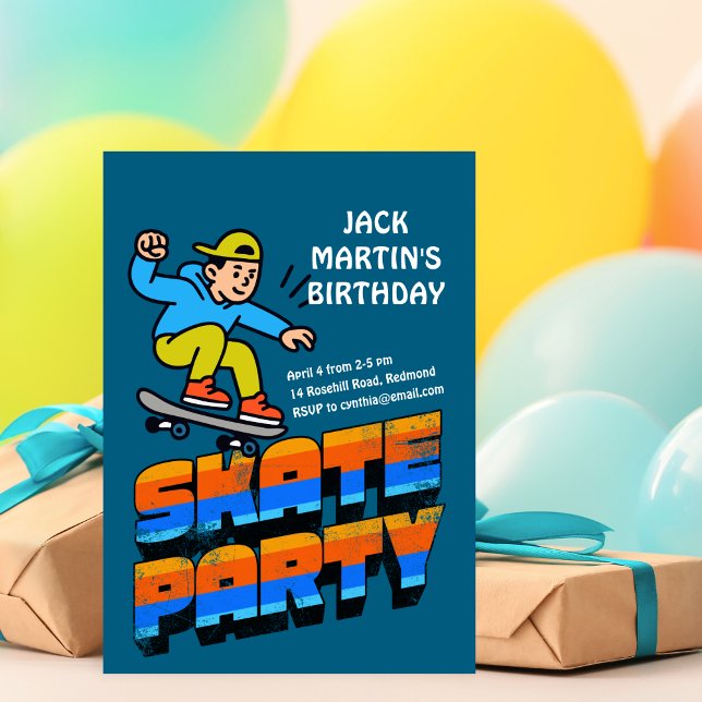Retro Skateboard Birthday Invitation (Creator Uploaded)
