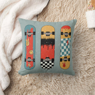 Retro Skateboard Blue Cool Cushion
