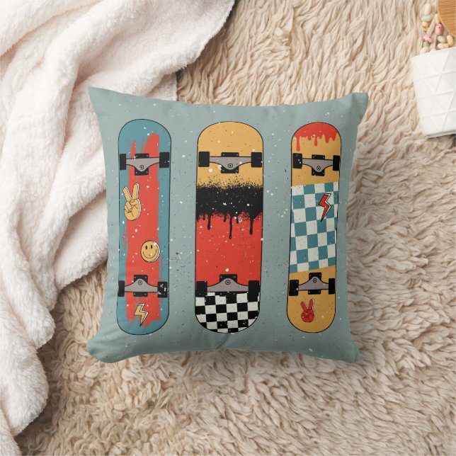 Retro Skateboard Blue Cool Cushion (Blanket)