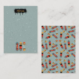 Retro Skateboard Blue Cool Custom Name Kids Card