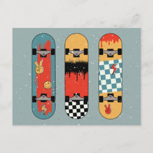 Retro Skateboard Blue Cool Holiday Postcard