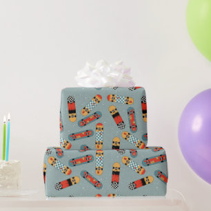 Retro Skateboard Blue Cool Pattern Wrapping Paper