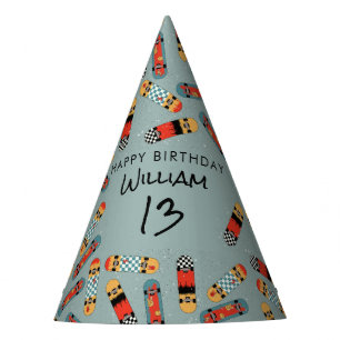 Retro Skateboard Blue Cool Skateboarding Birthday Party Hat