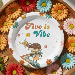 Retro skateboard FIVE is a Vibe 5th Birthday  Paper Plate
