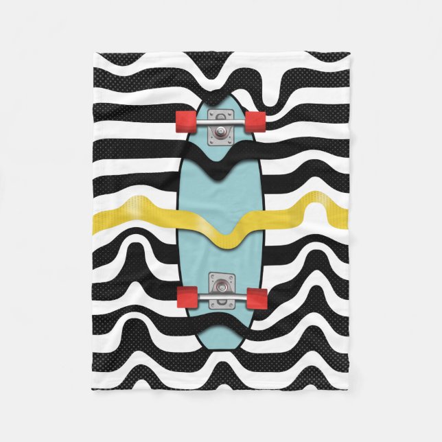 Retro Skateboard Fleece Blanket (Front)