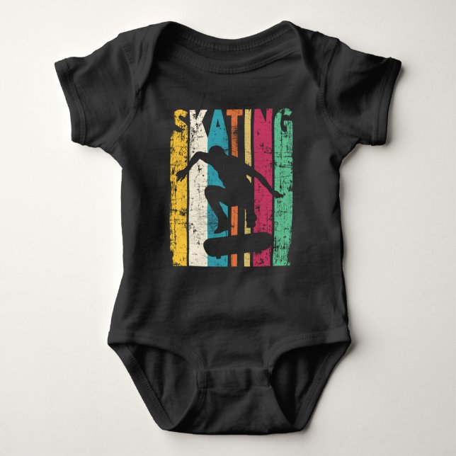Retro Skateboard Jump Skating Silhouette Baby Bodysuit (Front)