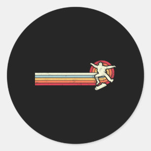 Retro Skateboarding Action Sports Longboard Vintag Classic Round Sticker