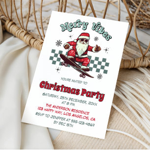 Retro Skateboarding Santa Merry Christmas Party Invitation