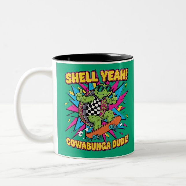 Retro Skateboarding Turtle Mug – Funny Shell Yeah  (Left)