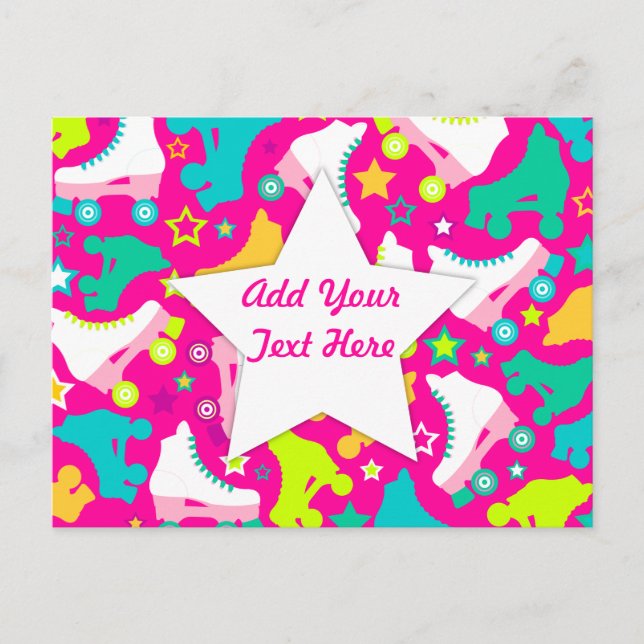 Retro Skates Hot Pink Custom Postcard (Front)