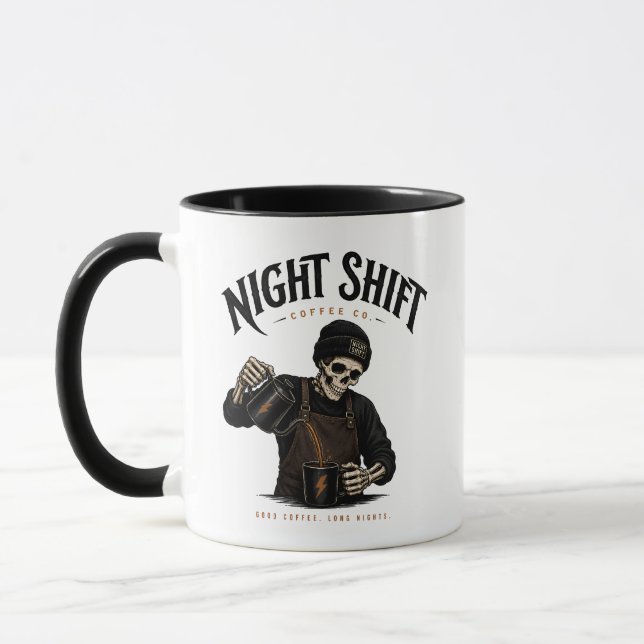 Retro Skeleton Barista Night Shift Coffee Co Mug (Left)