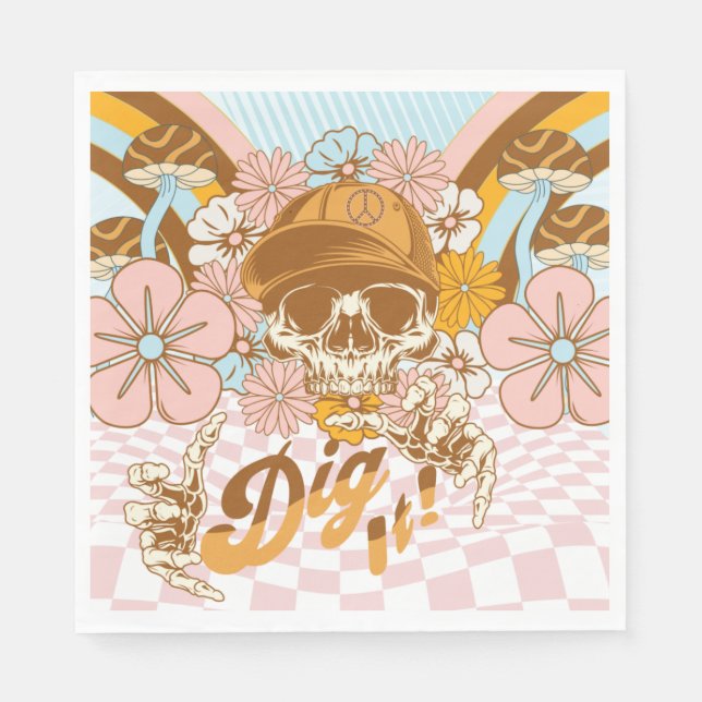 Retro Skeleton Botanical Florals  Party Napkin (Front)